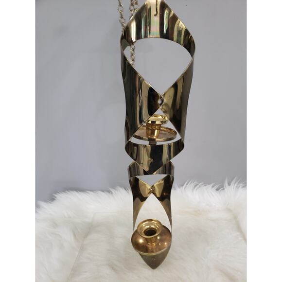 Vintage MCM Mascot Brass‎ Swag Hanging Chandelier Candle Holder Abstract - Picture 3 of 7